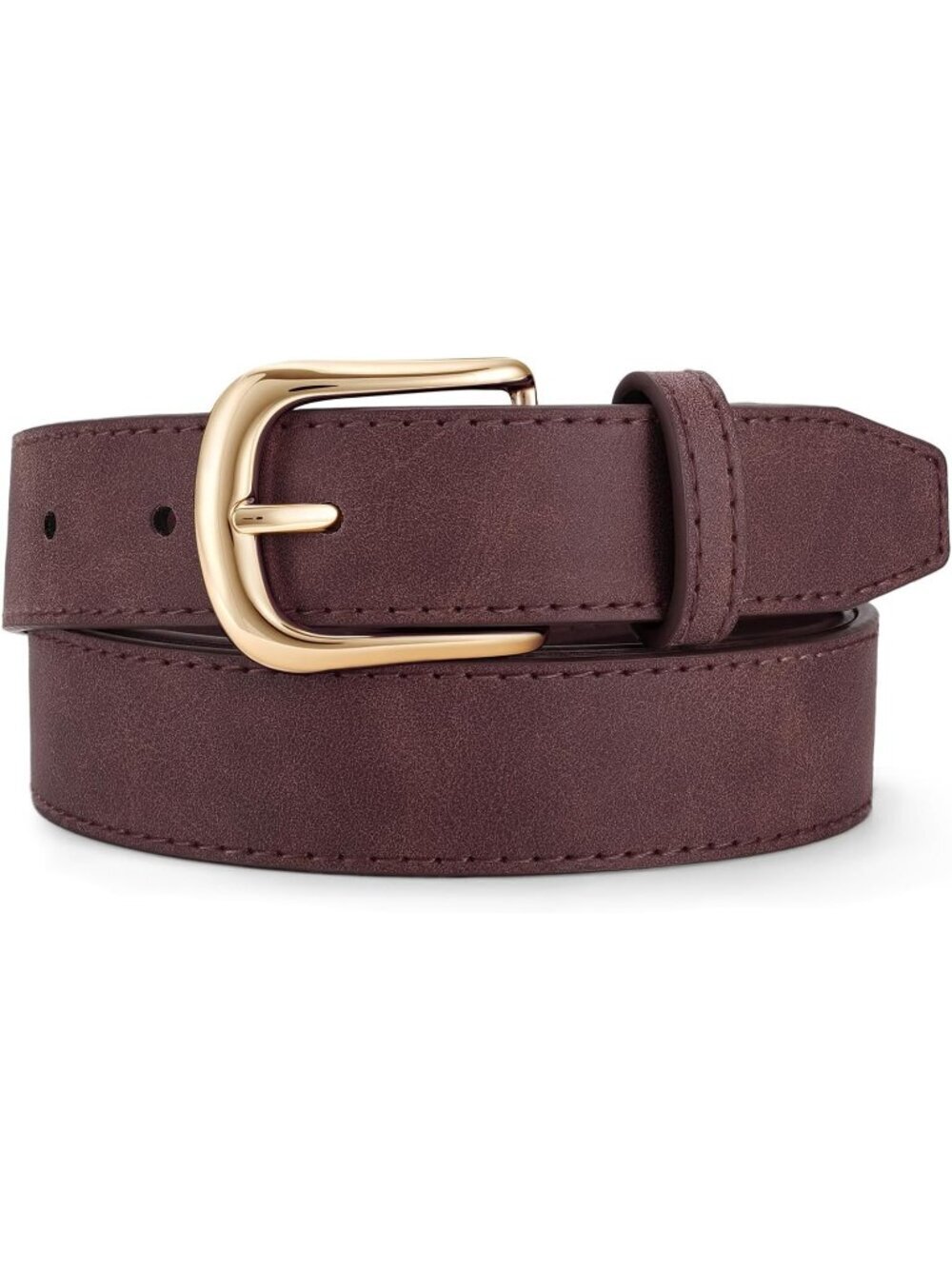 Women Burgundy Leather Belt Vintage Casual Elegant Waist Belt with Gold Buckle